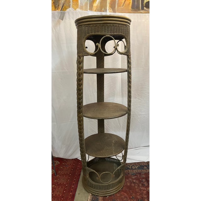 76” Tall Early 20th Century Rattan Round Cabinet Display For Sale - Image 10 of 10