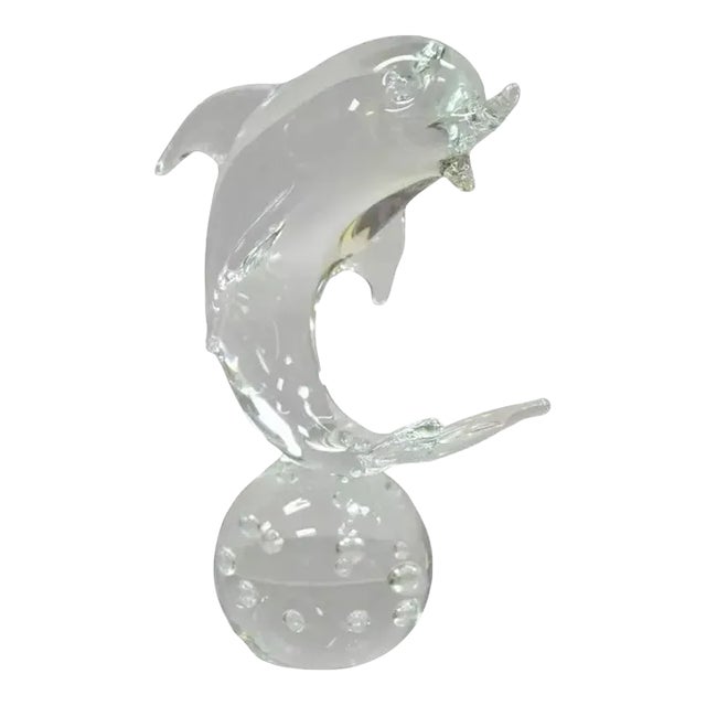 Royal Gallery Italian Crystal Glass 12" Dolphin Fish Sculpture Murano Style For Sale