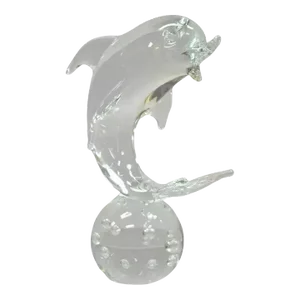 Royal Gallery Italian Crystal Glass 12" Dolphin Fish Sculpture Murano Style