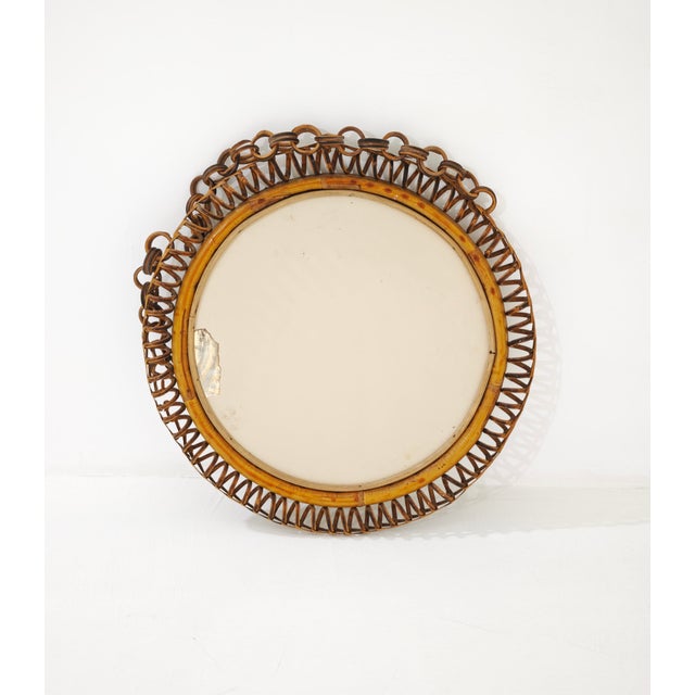 1960s Round Bamboo and Rattan Wall Mirror, Italy, 1960s For Sale - Image 5 of 14