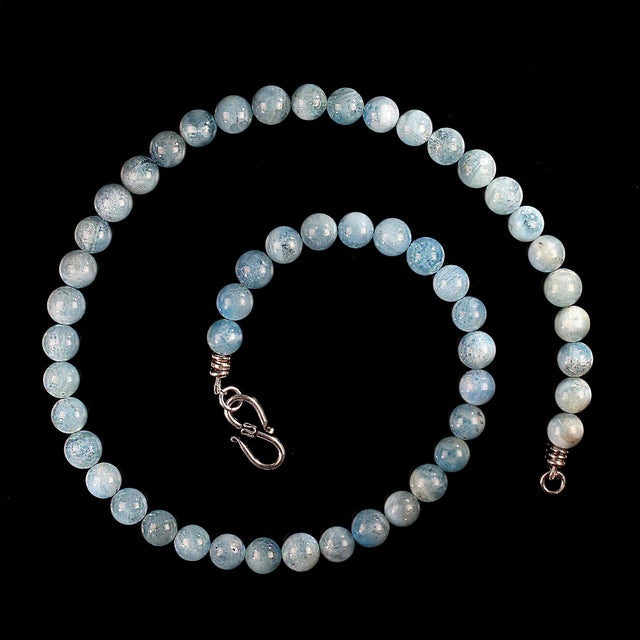 Traditional Ajd 22 Inch Medium Blue Translucent Aquamarine Necklace For Sale - Image 3 of 5