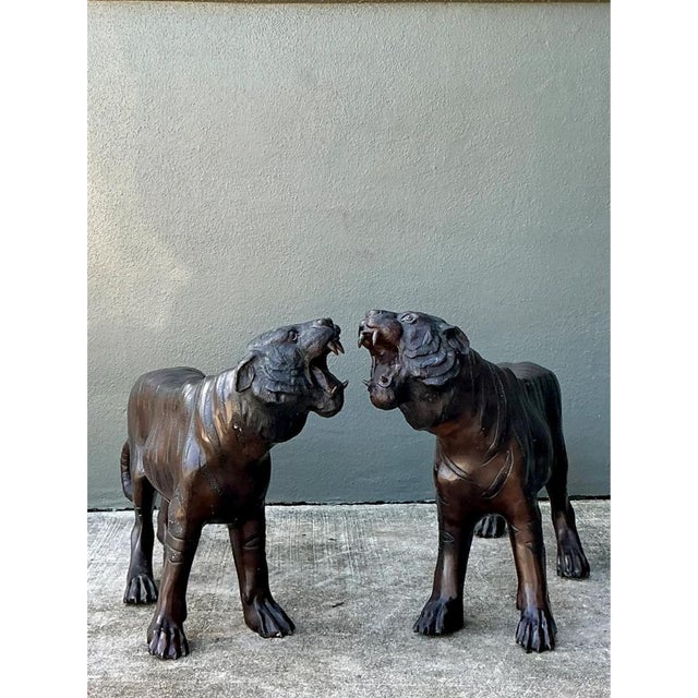 Bronze Vintage Bronze Tiger Sculptures - A Pair For Sale - Image 8 of 12