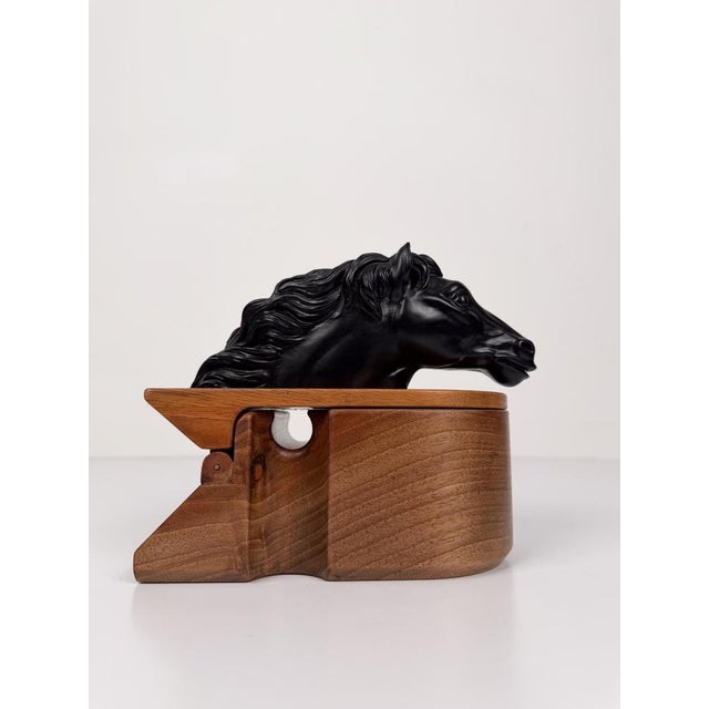 Mid-Century Modern Italian Walnut Tobacco Jar with Sculptural Horse Head, 1970s For Sale - Image 13 of 18