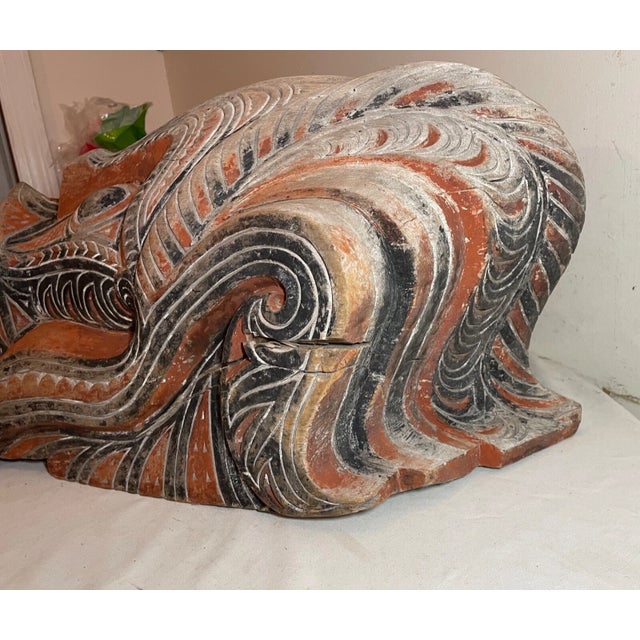 Huge Antique Carved Wood House Facade Singa Indonesia North Sumatra Batak Tribe For Sale - Image 14 of 14