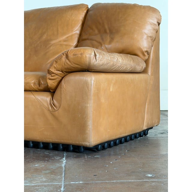 Postmodern Vintage 1970s Italian Leather Loveseat Attributed to Ammannati & Vitelli For Sale - Image 3 of 12