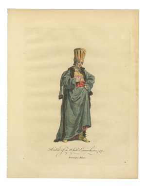 Jefferys, Ottoman Eunuch Costume, Hand-Colored Engraving, 1749
