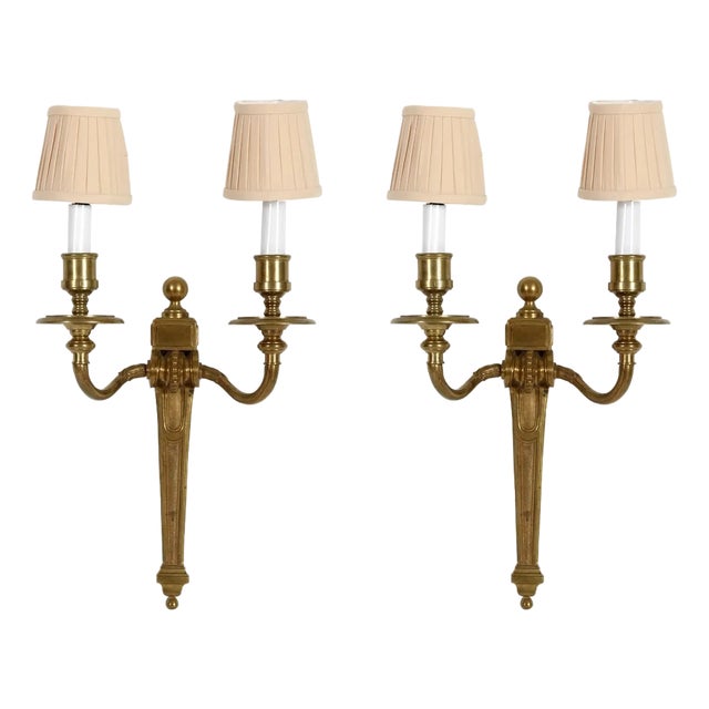 Pair of Double Arm Gilt Neoclassical Sconces For Sale