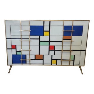 Mondrian Style Four-Drawer Dresser in Murano Glass, 1980s For Sale