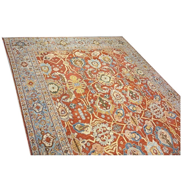 Antique Persian Sultanabad Wool 9 x 12 Rust, Navy & Ivory Handmade Area Rug #1140095 For Sale - Image 4 of 12