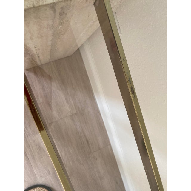 1970's Italian Travertine Pedestal Base and Glass Top Console For Sale - Image 9 of 10