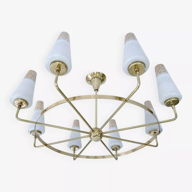 Mid-Century Modern Large Vintage Italian Glass and Brass Chandelier, 1950s For Sale - Image 3 of 18