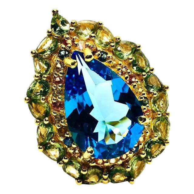 Bochic “Capri” Vintage Multi Sapphire & Topaz Ring — 18K Gold & Silver For Sale
