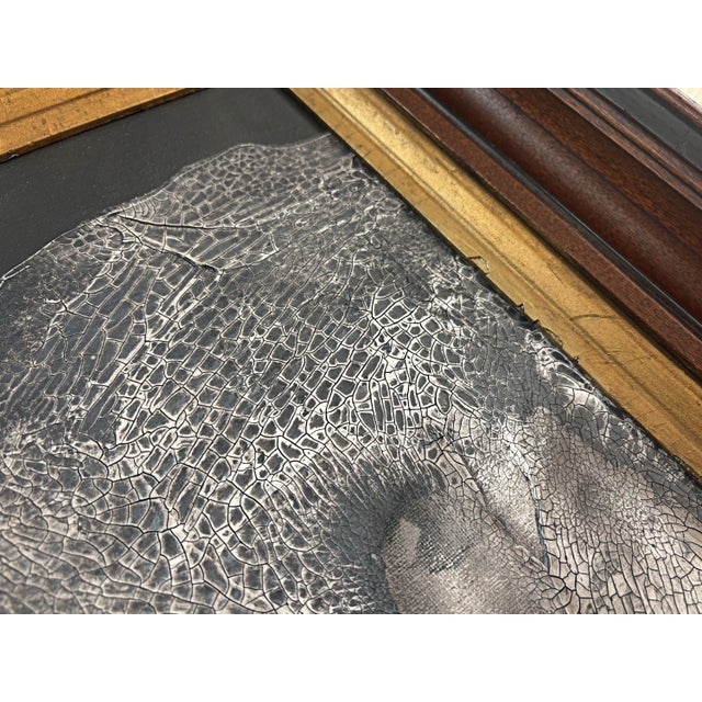 2020s "Elephant" Black Abstract Painting in Antique Frame, Transitional Wall Art by JTS For Sale - Image 5 of 9