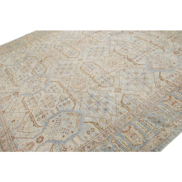 Modern Indian Handmade Geometric Wool Rug in Light Gray by Apadana For Sale - Image 4 of 9