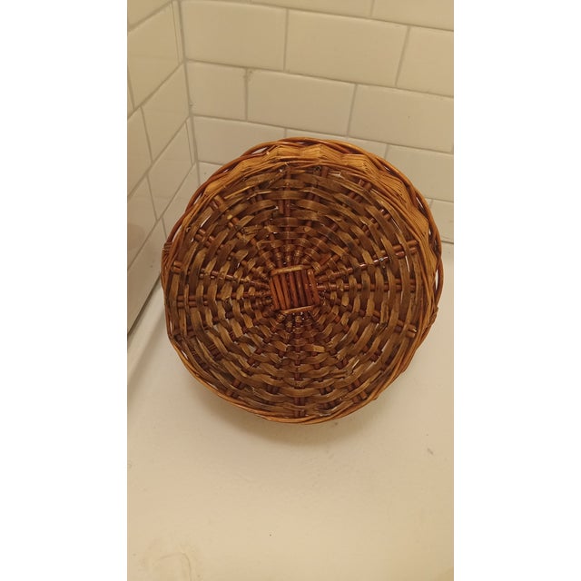 Contemporary Coastal Sculptural Thick Round Basket Decor Piece - Medium Lightweight Brown With Dramatic Fixed Handle For Sale - Image 3 of 9