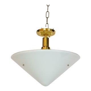 White Milk Glass Conical Pendant For Sale