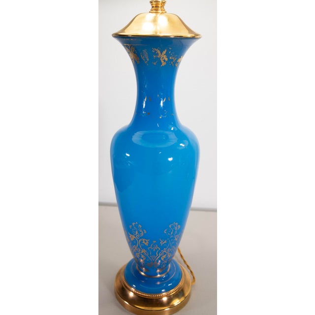 French 19th Century French Turquoise Opaline Glass Ormolu Table Lamps - Pair For Sale - Image 3 of 14