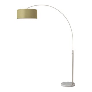 1960s 92" Mid Century Modern Morelli Floor Lamp - Satin Nickel Finish, White Marble Base, Avocado Linen Shade, Dimmable For Sale