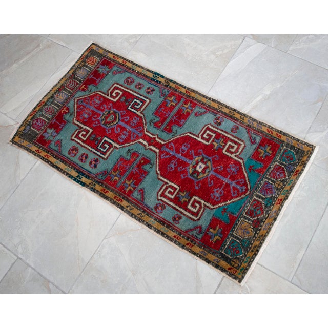Vintage Hand Knotted Small Rug DoorMat Entryway Kitchen Decor For Sale - Image 12 of 12