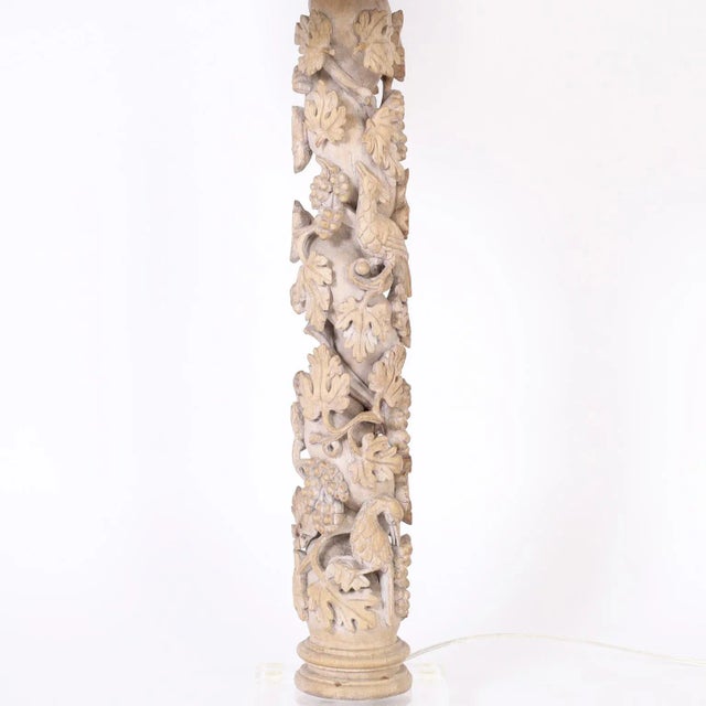 English Pair of 18th C. Italian Carved Columns Converted to Lamps For Sale - Image 3 of 7
