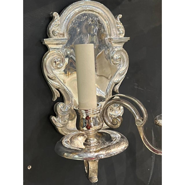 Neoclassical 1900 Caldwell Silver Plated Sconces With Two Lights - a Pair For Sale - Image 3 of 9