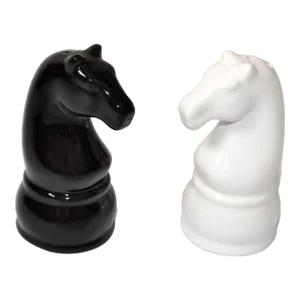 Mid-Century Modern Chess Mates Black White Knight Pieces Salt and Pepper Shaker- a Pair