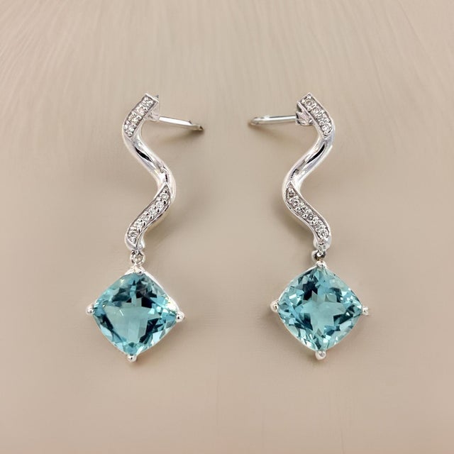 2010s Natural Aquamarine Diamond Earrings 14k Gold 8.15 TCW Certified For Sale - Image 5 of 13