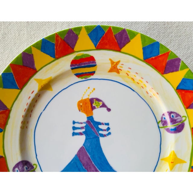 Rare Pair of Hand-Painted Porcelain Plates - Coquet Limoges "Outer Space Circus" Pattern For your consideration... A...