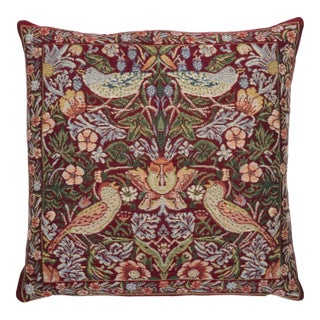 Strawberry Thief Red Tapestry Cushion With Feather Filler - 43x43cm (17"x17") For Sale