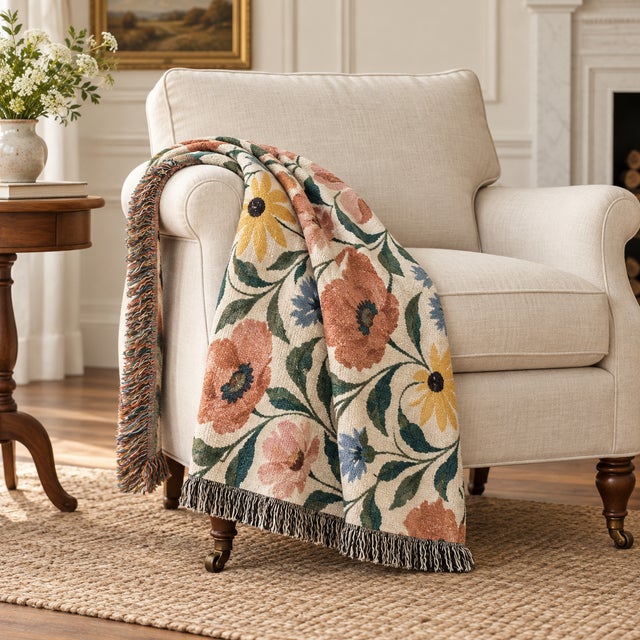 English English Country Wildflower Woven Throw Blanket – 60 × 50 For Sale - Image 3 of 5
