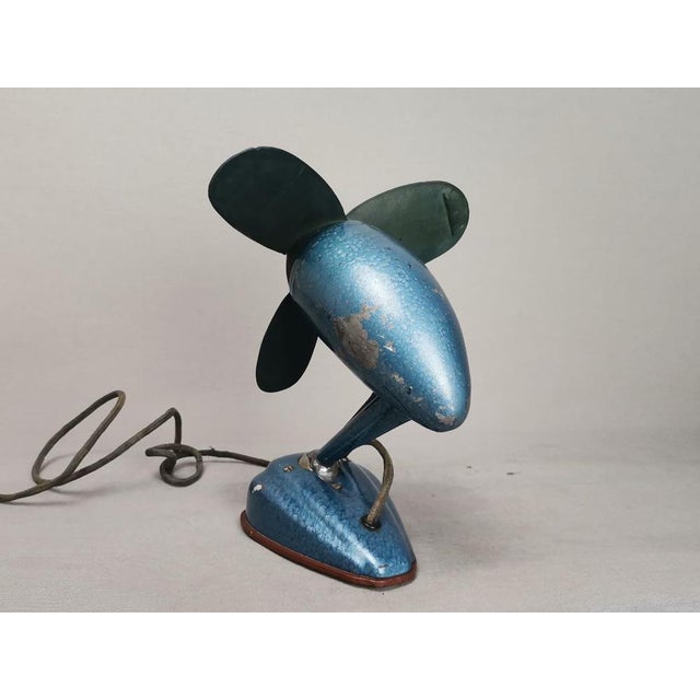 Metal Art Deco Style Blue Metallic Iron Electric Air Fan, 1959 For Sale - Image 7 of 15