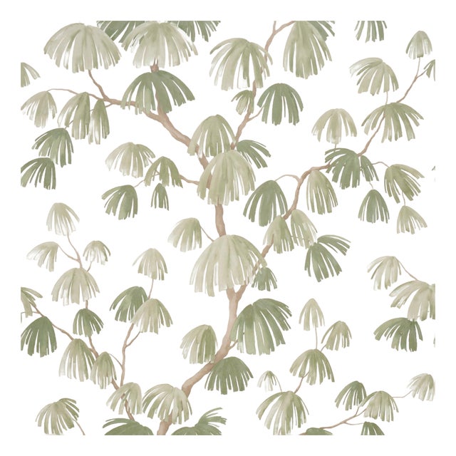 Sample - Schumacher X David Kaihoi Weeping Pine Wallcovering In Green For Sale