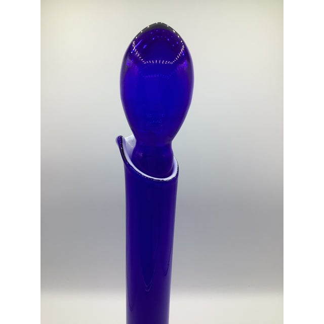 Blue Vintage Carlo Moretti Italy Blue White Cased Glass Decanter With Tall Cordial Glasses - Set of 7 For Sale - Image 8 of 8