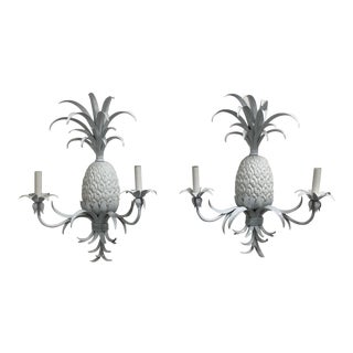 Pineapple Tole Candle Wired Wall Sconces - a Pair For Sale