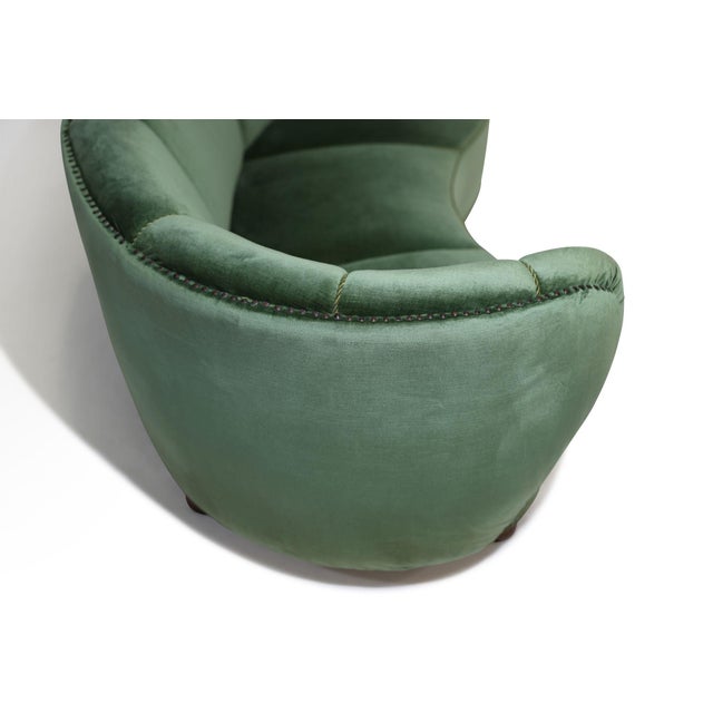 Textile Flemming Lassen 1930s Danish Deco Curved Back Settee in Original Green Mohair For Sale - Image 7 of 13