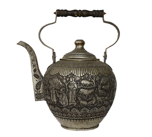 Large Copper Tea Pot with Engraving, 1940s