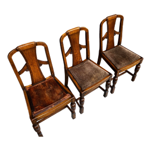 1940s Set of 3 English Oak Dining Chairs