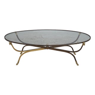 Iron Brass & Glass Rams Head Coffee Table For Sale