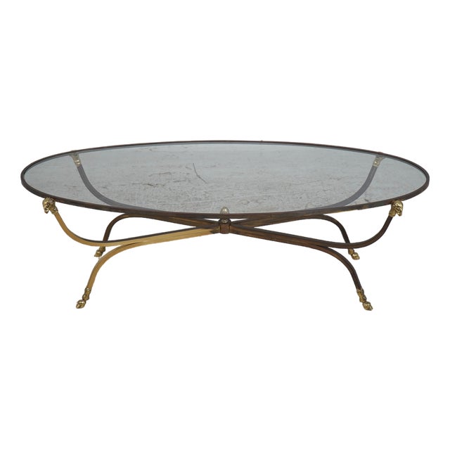 Iron Brass & Glass Rams Head Coffee Table For Sale