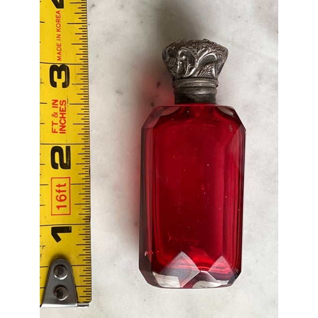 Antique Cranberry & Silver Perfume Bottle For Sale - Image 9 of 9