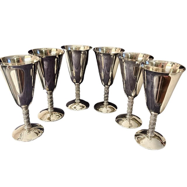 Vintage J. Perez Ruiz Spain Silver Plated Wine Goblets - a