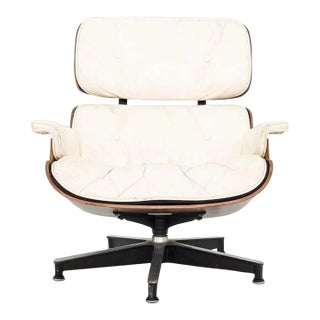 1964 Authentic Herman Miller Eames Lounge Chair & Ottoman in Brazilian Rosewood & White Leather For Sale