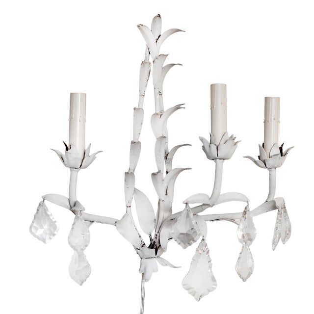 1960s Italian Painted Metal & Crystal Wall Sconces /Three Lights - a Pair For Sale - Image 12 of 12