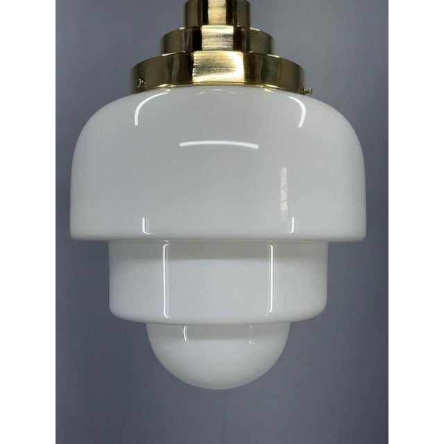 Vintage Art Deco Brass and Opaline Glass Flush Mount, 1930s For Sale - Image 4 of 10