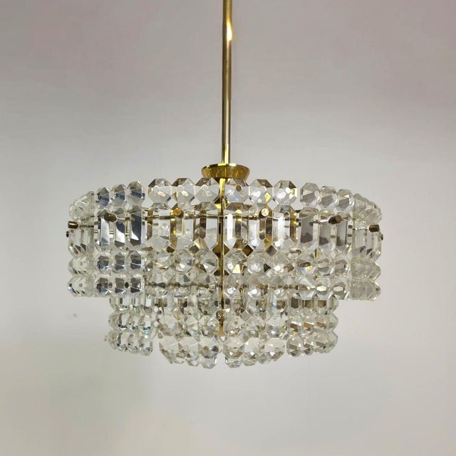 Mid-Century Three-Layered Glass Kinkeldey Chandelier, 1960s, in Very Good conditions. Designed 1960 to 1969 This piece has...