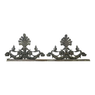 Pair of Highly Ornate Verdigris Cast Bronze Architectural Pediments For Sale