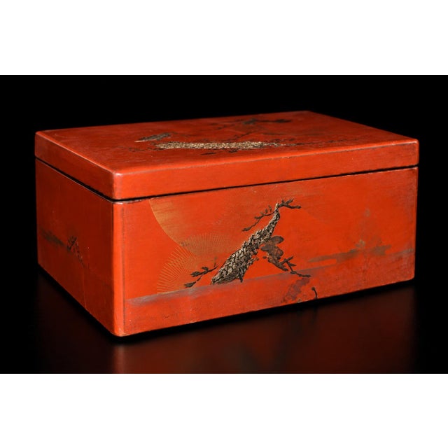 Japanese Antique Red Lacquered Snack Keepsake Box Hand Painted 2-Tier For Sale - Image 17 of 17