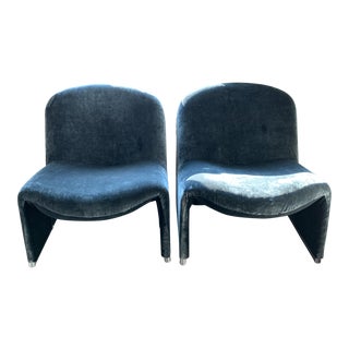 Giancarlo Piretti Alky Style Black Velvet Chairs - a Pair For Sale