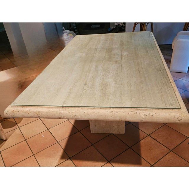 Postmodern 6ft Vintage Italian Travertine Pedestal Dining Table For Sale - Image 3 of 3
