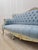 1970s Sky Blue Tufted French Provincial Sofa | Hand-Painted Floral Trim, Louis XV Style Settee For Sale - Image 12 of 12